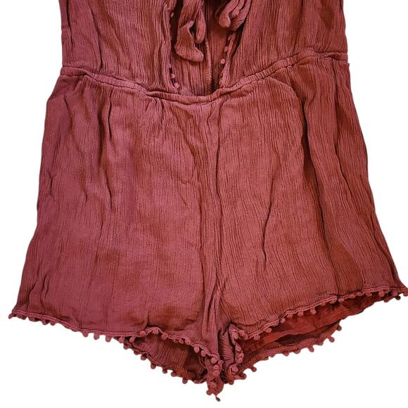 Forever 21 Womens Crinkle Romper Shorts Size M Burnt Orange Sleeveless Tie Front - Picture 5 of 11